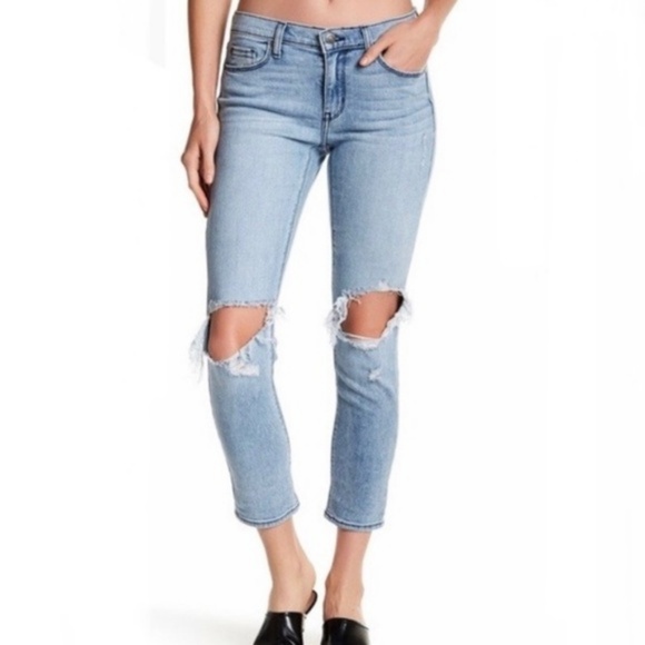 pistola Denim - PISTOLA Distressed Knee Straight Leg Crop Jeans